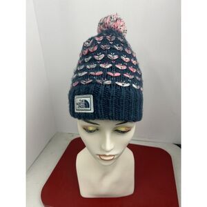 The North‎ Face Stocking Beanie Hat Cap Youth Junior Gray Pink Heart Tassel Ball